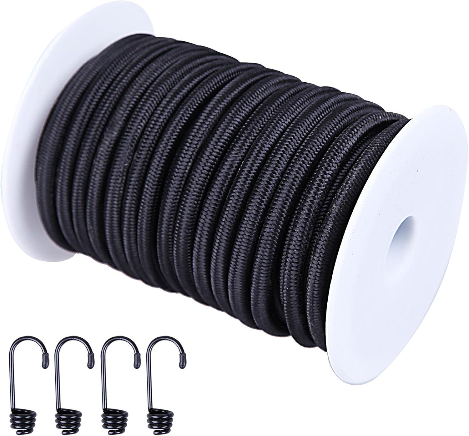 imageCARTMAN 14 Marine Grade Elastic Cord Crafting Stretch String 40kg x 50ft with 4 More Hooks for Camping Kayak Deck Crafting Blue ColorBlack