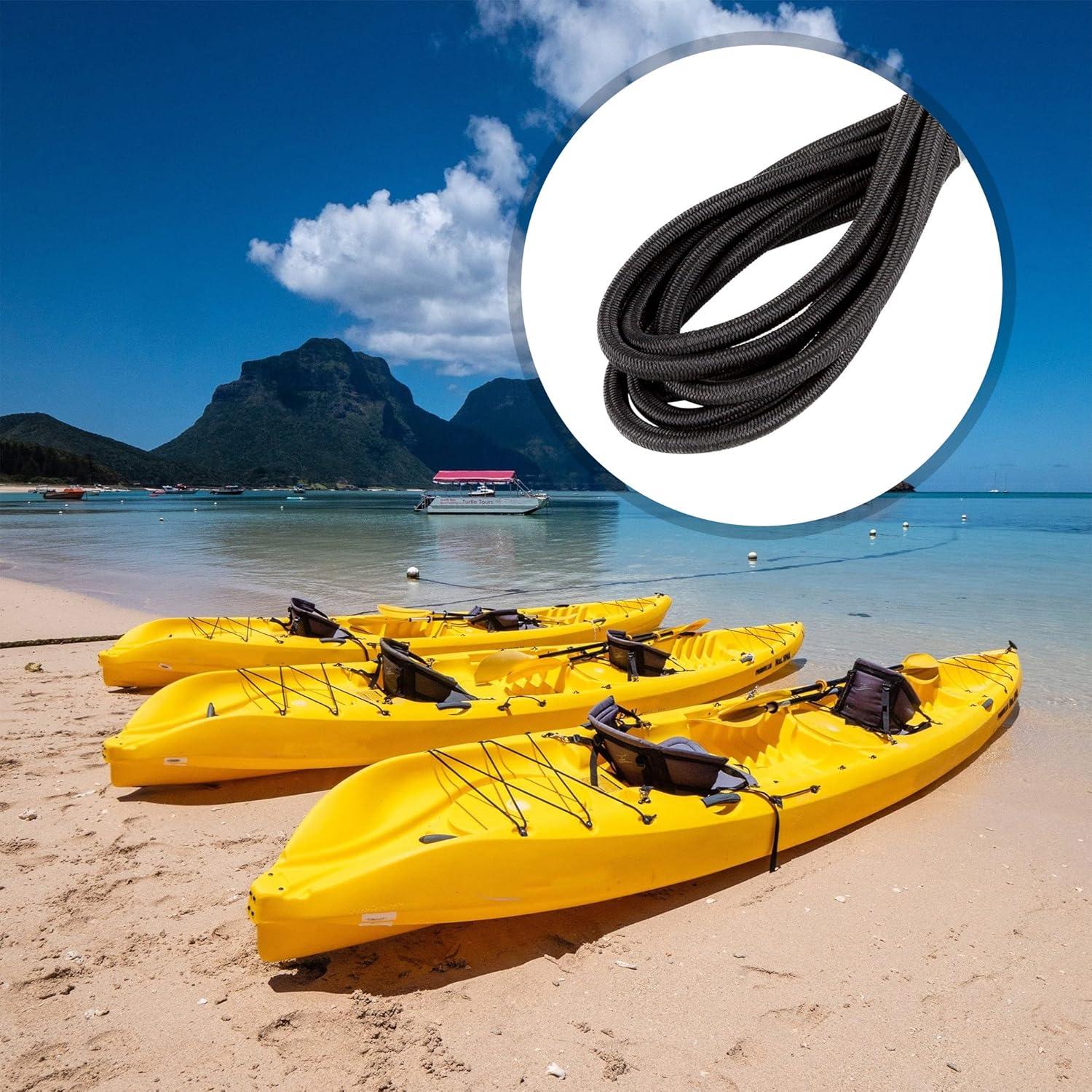 imageCARTMAN 14 Marine Grade Elastic Cord Crafting Stretch String 40kg x 50ft with 4 More Hooks for Camping Kayak Deck Crafting Blue ColorBlack