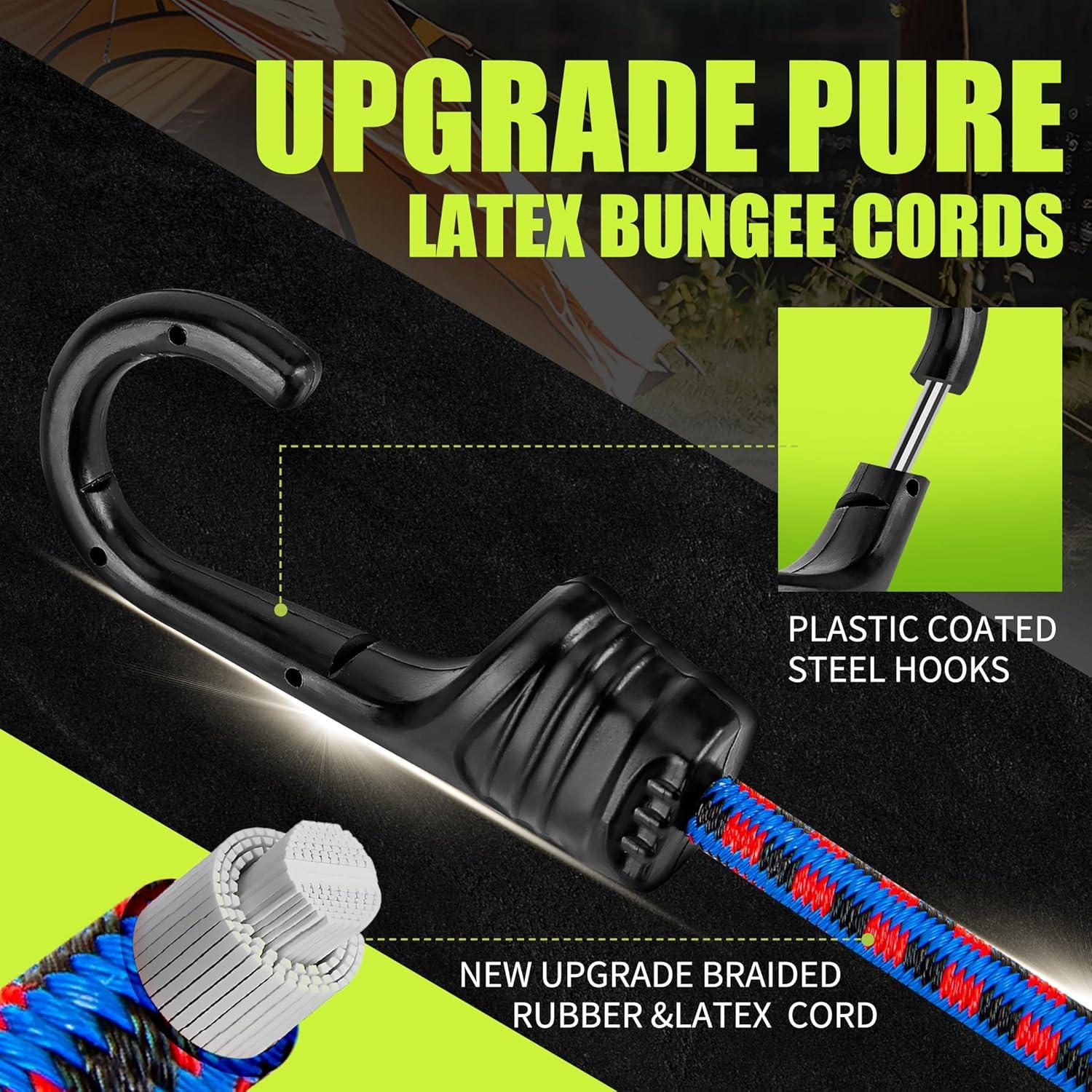 imageCARTMAN 30pcs Heavy Duty Bungee Cords with Hooks  Assortment in Jar Including Tarp Clips Canopy Ties ampamp Ball Bungees for Secure Outdoor and Indoor Use30PCS