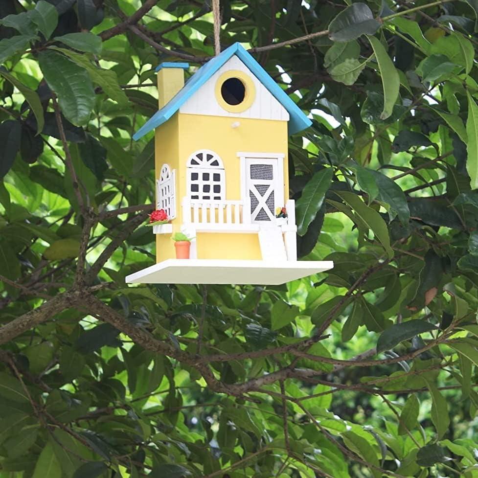 imageCARTMAN Hanging Colourful Birdhouse Bird Feeder Wooden Humming Bird Nest Garden Country Cottages Bird House Decorative Bird Feeder Gift for Hummingbirds Cardinal Bluebird and Wild BirdsColourful