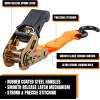 imageCartman Ratchet Tie Down Straps 4PK 2000lb Max Break Strength with Premium 1quot x 15 Rachet Tie Downs with Padded Handles 4PK 1quot x 18quot Soft Loop for Moving Securing Cargo4PK Orange