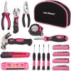 imageCARTMAN 52 Piece Tool Set Hand Tool Set with Easy Carrying Round Pouch  Perfect for DIY Pink
