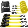 imageCartman Ratchet Tie Down Straps 4PK 2000lb Max Break Strength with Premium 1quot x 15 Rachet Tie Downs with Padded Handles 4PK 1quot x 18quot Soft Loop for Moving Securing Cargo4PC