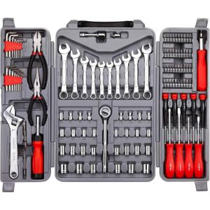 imageCARTMAN 205 Piece Ratchet Wrench Tool Set 14quot ampamp 38quot ampamp 12quot Drive with SAEMetric Sockets Kit in Plastic Toolbox123 PC