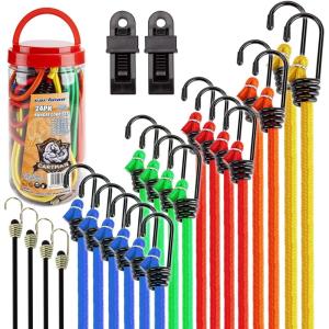 imageCARTMAN 30pcs Heavy Duty Bungee Cords with Hooks  Assortment in Jar Including Tarp Clips Canopy Ties ampamp Ball Bungees for Secure Outdoor and Indoor Use24PCS
