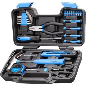 imageCARTMAN 39Piece Home Tool Set Kit Essential Household Hand Tools with Plastic Storage Case RedBlue
