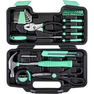 imageCARTMAN 39Piece Home Tool Set Kit Essential Household Hand Tools with Plastic Storage Case RedGreen