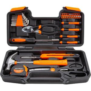 imageCARTMAN 39Piece Home Tool Set Kit Essential Household Hand Tools with Plastic Storage Case RedOrange