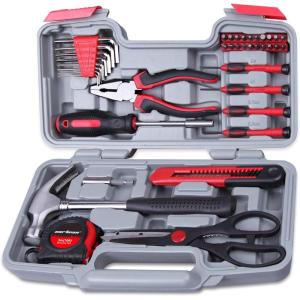 imageCARTMAN 39Piece Home Tool Set Kit Essential Household Hand Tools with Plastic Storage Case RedRed