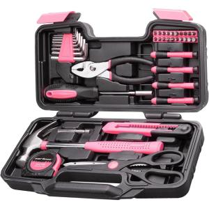 imageCARTMAN 39Piece Home Tool Set Kit Essential Household Hand Tools with Plastic Storage CasePink