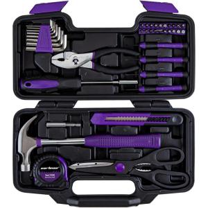 imageCARTMAN 39Piece Home Tool Set Kit Essential Household Hand Tools with Plastic Storage CasePurple