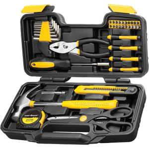 imageCARTMAN 39Piece Home Tool Set Kit Essential Household Hand Tools with Plastic Storage CaseYellow