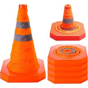 imageCARTMAN 4 Pack 18 Inch Collapsible Traffic Cones Safety Road Parking Cone for Traffic Control Driving Construction Cones with Reflective Strips Collar Orange