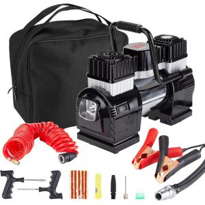 imageCARTMAN Dual Cylinder DC 12V Air Compressor for Car Heavy Duty Portable Tire InflatorTire Pump 120PSI with LED Light for AutoTruckSUV RVBalls etc Black
