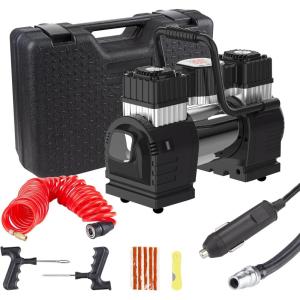 imageCARTMAN Dual Cylinder DC 12V Air Compressor for Car Heavy Duty Portable Tire InflatorTire Pump 120PSI with LED Light for AutoTruckSUV RVBalls etc Plug