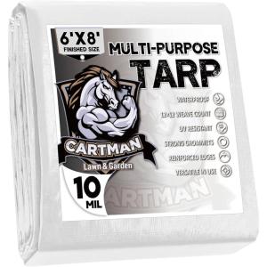 imageCARTMAN Finished Size 14x20 Feet Blue Poly Tarp 5 Mil Thick Multipurpose Protective Cover for Camping Tent Boat RV CarWhite10mil