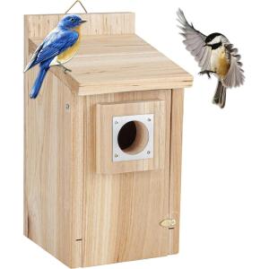 imageCARTMAN Hanging Colourful Birdhouse Bird Feeder Wooden Humming Bird Nest Garden Country Cottages Bird House Decorative Bird Feeder Gift for Hummingbirds Cardinal Bluebird and Wild BirdsSolid Wood 1pk