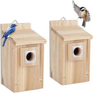 imageCARTMAN Hanging Colourful Birdhouse Bird Feeder Wooden Humming Bird Nest Garden Country Cottages Bird House Decorative Bird Feeder Gift for Hummingbirds Cardinal Bluebird and Wild BirdsSolid Wood 2pk