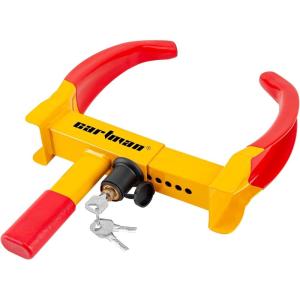 imageCARTMAN Heavy Duty Trailer Lock Wheel Clamp Universal Security Tire Lock Adjustable Anti Theft Lock for Trailers SUV Boats ATVs Motorcycles Golf Cart1pk Redyellow