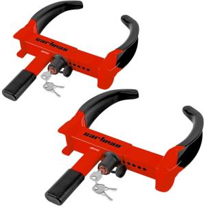 imageCARTMAN Heavy Duty Trailer Lock Wheel Clamp Universal Security Tire Lock Adjustable Anti Theft Lock for Trailers SUV Boats ATVs Motorcycles Golf Cart2pk Blackred