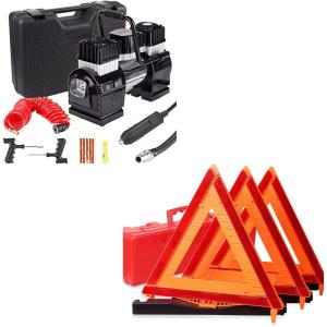 imageCARTMAN Warning Triangle DOT Approved Dual Cylinder DC 12V Air Compressor for Car