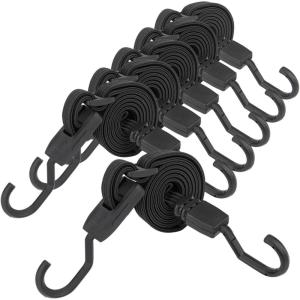 imageCartman 6 Pack Flat Adjustable Bungee Cords with Hooks 48 Inch Bungee Cords with Hooks Rubber Bungee Straps for Outdoor Camping Tarps