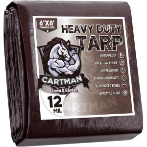 imageCARTMAN Finished Size 8x10 Feet Extra Thick 20 Mil Brown Ultra Heavy Duty Poly Tarp Multipurpose Protective Cover UV Resistant Waterproof Poly Tarpaulin with Reinforced EdgesBrownBlack 12mil
