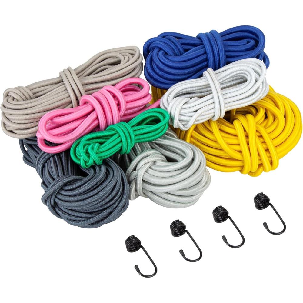 imageCARTMAN 38 Marine Grade Elastic Cord Crafting Stretch String 100ft with 4 Hooksfor Camping Kayak Deck Crafting Yellow ColorBlue