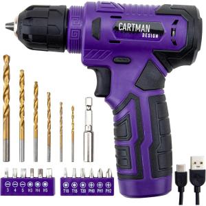 imageCARTMAN 20piece Tool Set with 8V Purple Cordless Drill Set Home Tool Kit