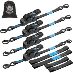 imageCARTMAN 4Pack Retractable Ratchet Straps 1 x 10 1500lbs Break Strength Heavy Duty Tie Down Straps with Soft Loops Ideal for Trucks Trailers ampamp Cargo4PK 1500LBS