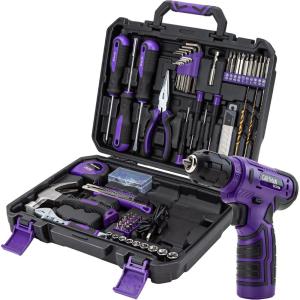imageCARTMAN 150 Piece Tool Set Tool Set with 8V Purple Cordless Drill Set Home Tool Kit