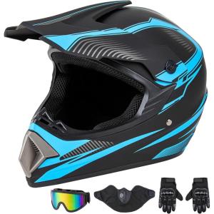 imageCARTMAN Adult Dirt Bike Helmets Motocross ATV Dirtbike Offroad Full Face Motorcycle Helmet DOT Approved Matte Black and BlueBlue