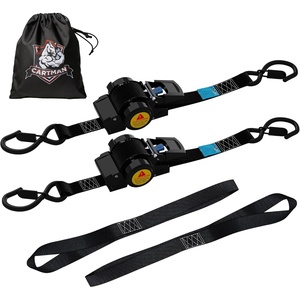 image:imageCARTMAN 2 Pack Retractable Ratchet Tie Down Straps 1 x 115 1500 lb  Auto Self Retracting Secure Soft Loops amp Storage Bag for Motorcycle ATV UTV Truck Trailer Kayak Furniture amp Cargo
